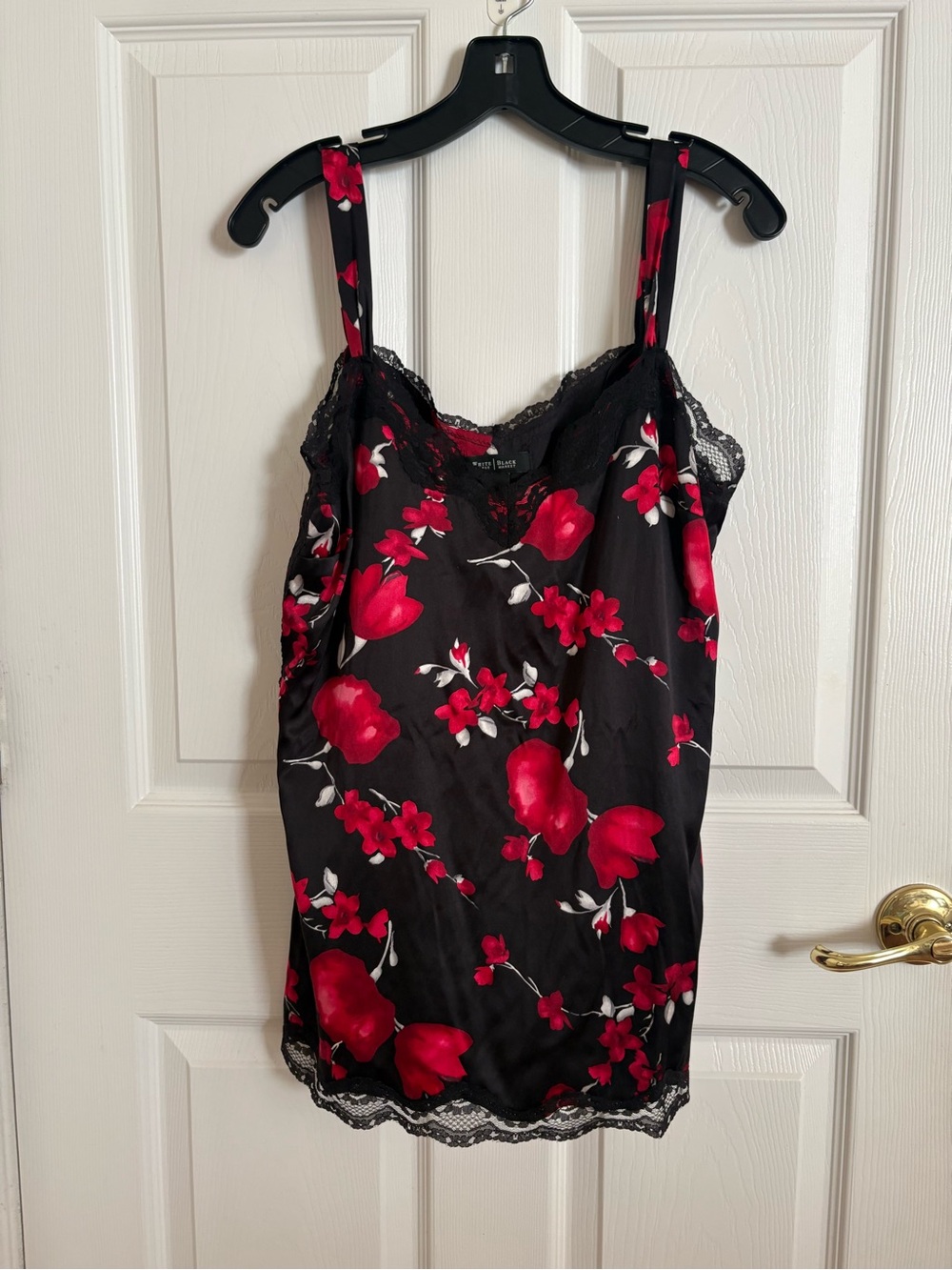 White House Black Market Black & Red Floral Silk Lace Camisole